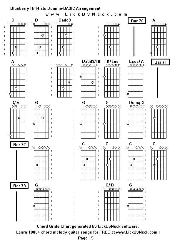 Chord Grids Chart of chord melody fingerstyle guitar song-Blueberry Hill-Fats Domino-BASIC Arrangement,generated by LickByNeck software.